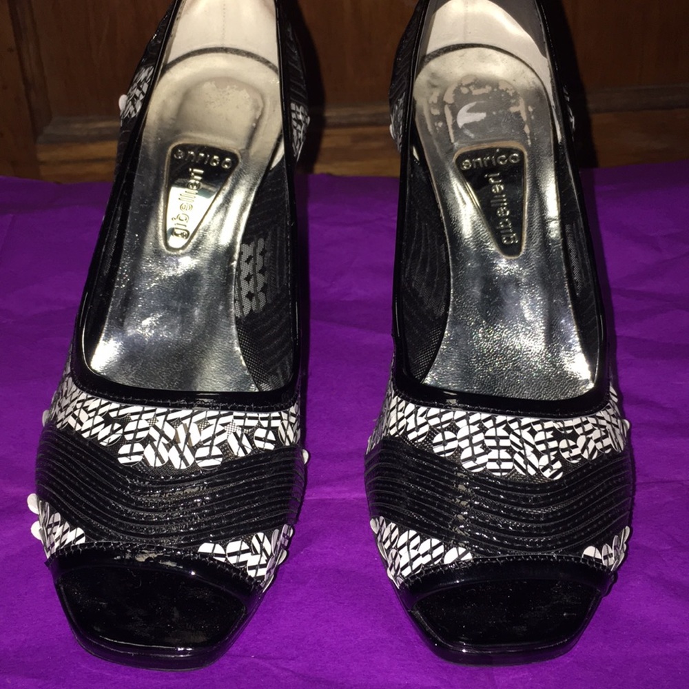 Enrico Gibellieri Black & White Sequin Mesh Shoes